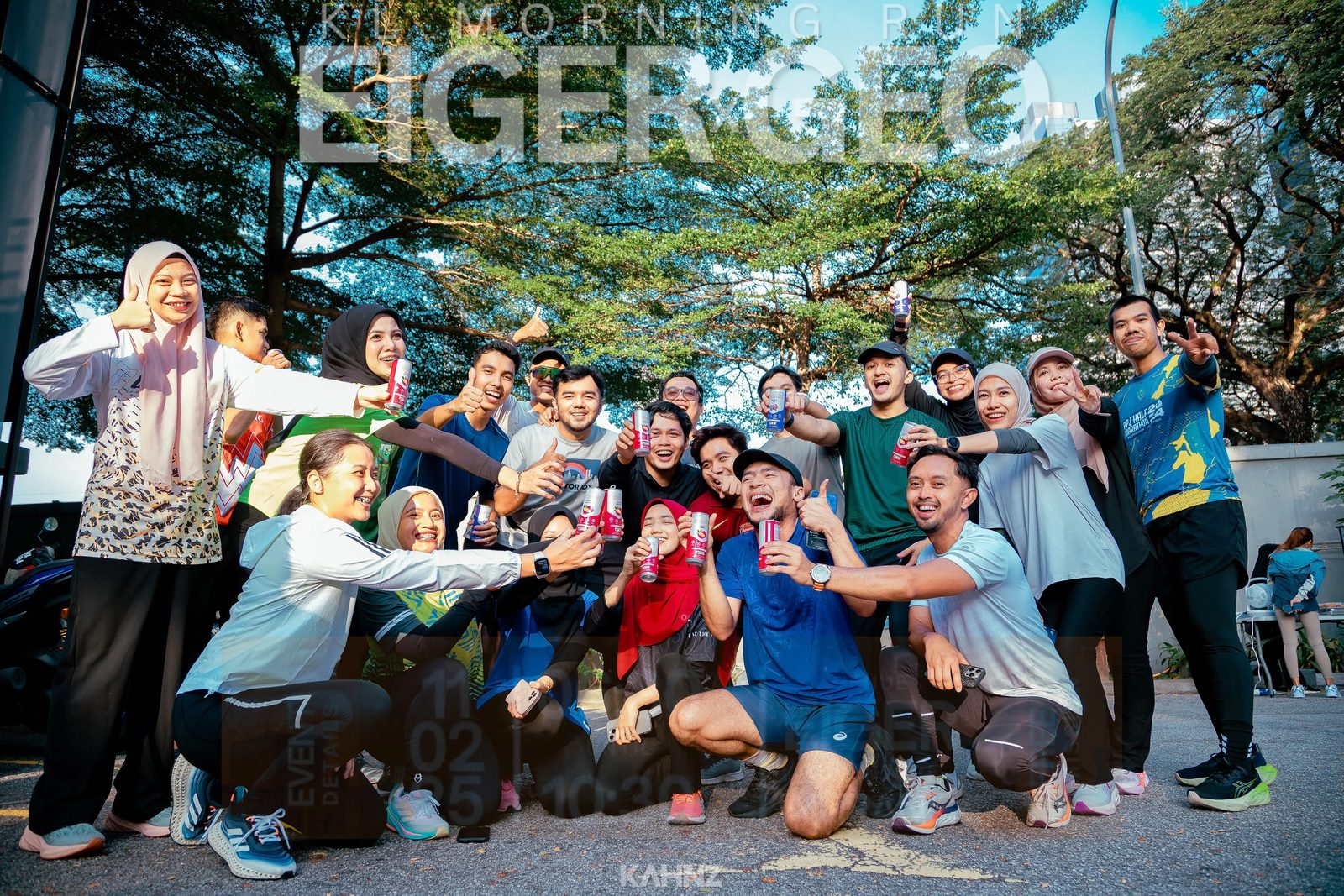 Group portrait of participants at an outdoor brand activation