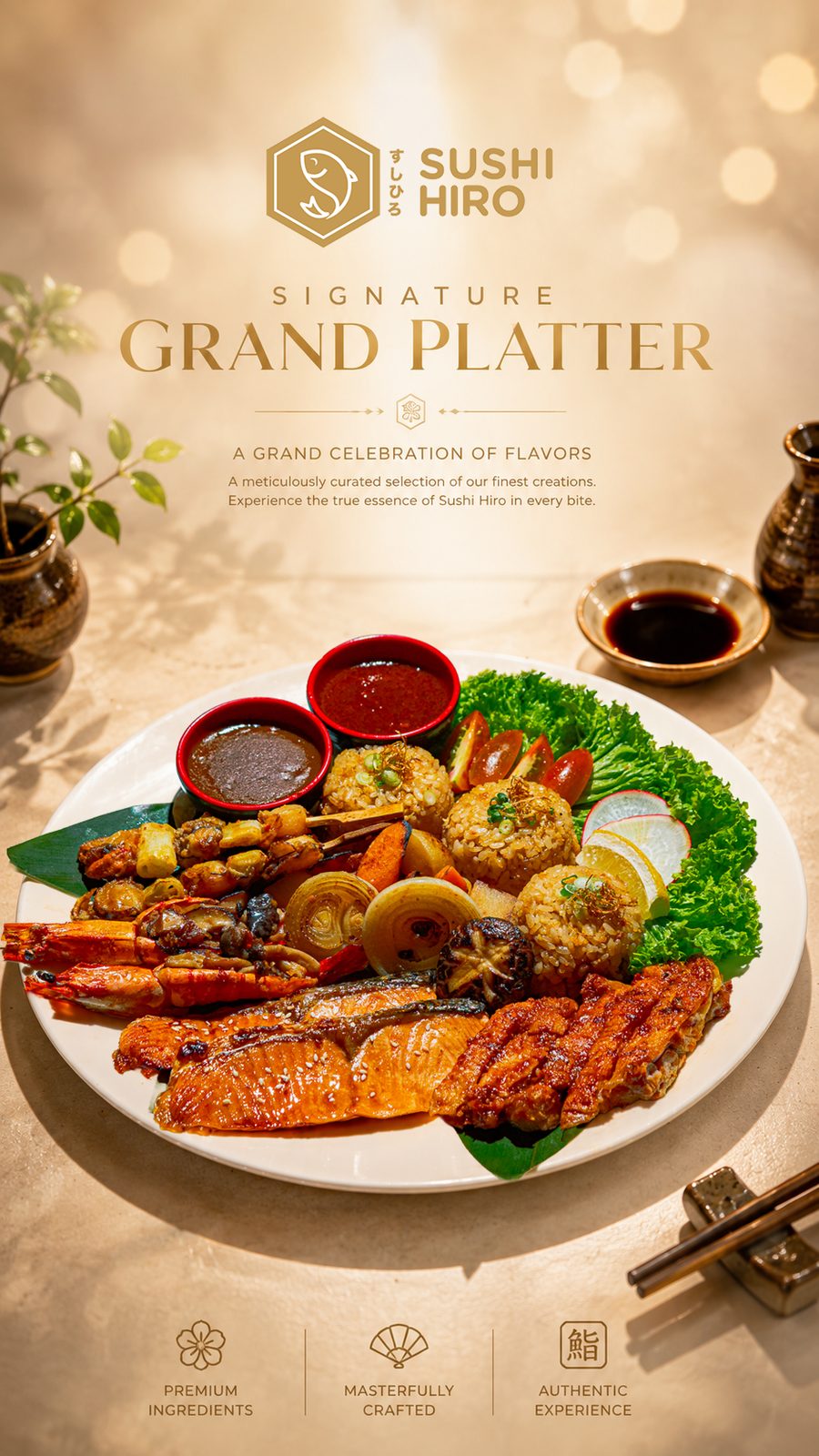 Signature grand platter key visual with headline typography